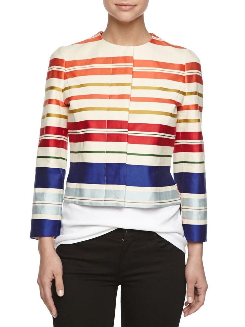Stella McCartney Runway Striped Collarless Jacket Crop Multi-Color, ITSz.42/US 6